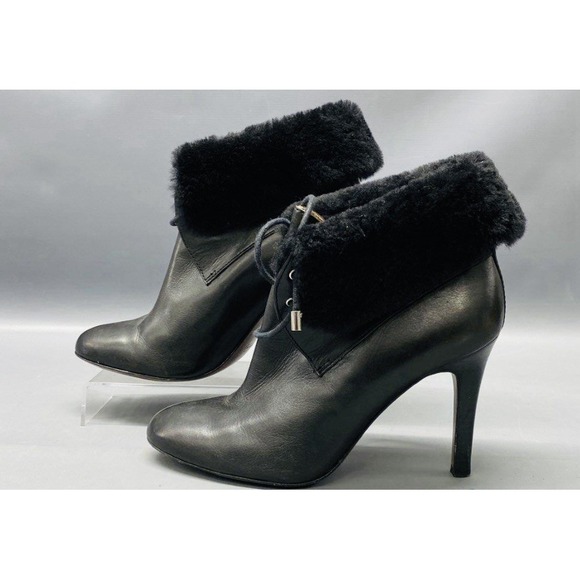 Coach‎ Malia Black Leather Ankle Booties Size 8 Women's Boots Fur Trim A7756 - Picture 2 of 6